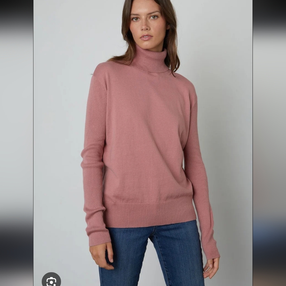 Velvet By Graham and Spencer Pink Cotton/Cashmere Turtle Neck Size Small